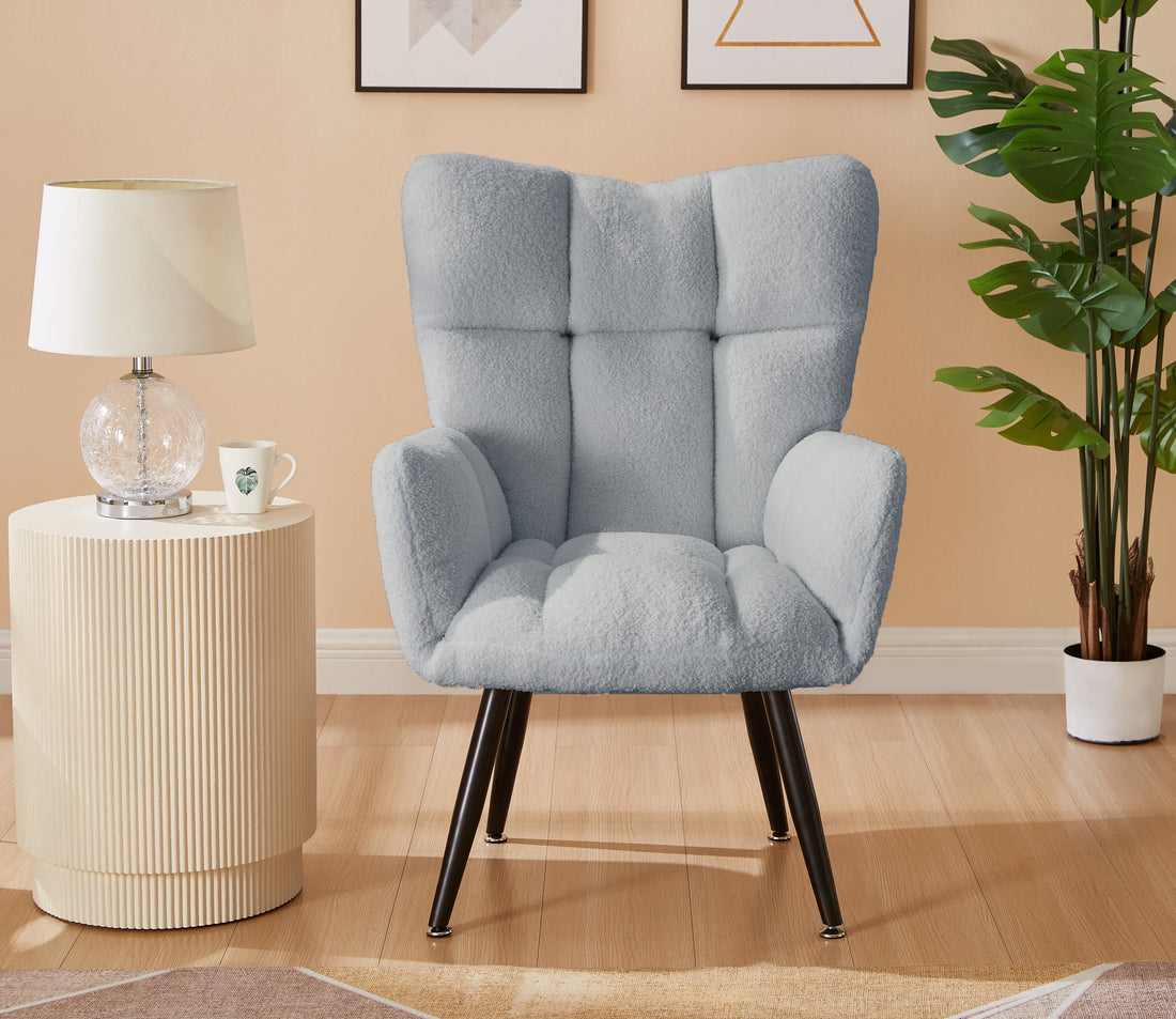 Modern Single Sofa Armchair With High Backrest Comfy Reading Chair For Small Spaces Living Room Bedroom Apartment Color:Blue Light Blue Teddy