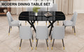 1 Table And 8 Chairs Set.A Rectangular Dining Table With A Imitation Marble Black Table Top And Black Metal Legs.Paired With 8 Chairs With Pu Leather Seat Cushion And Black Metal Legs.F 1538,C 007 Black Glass Metal