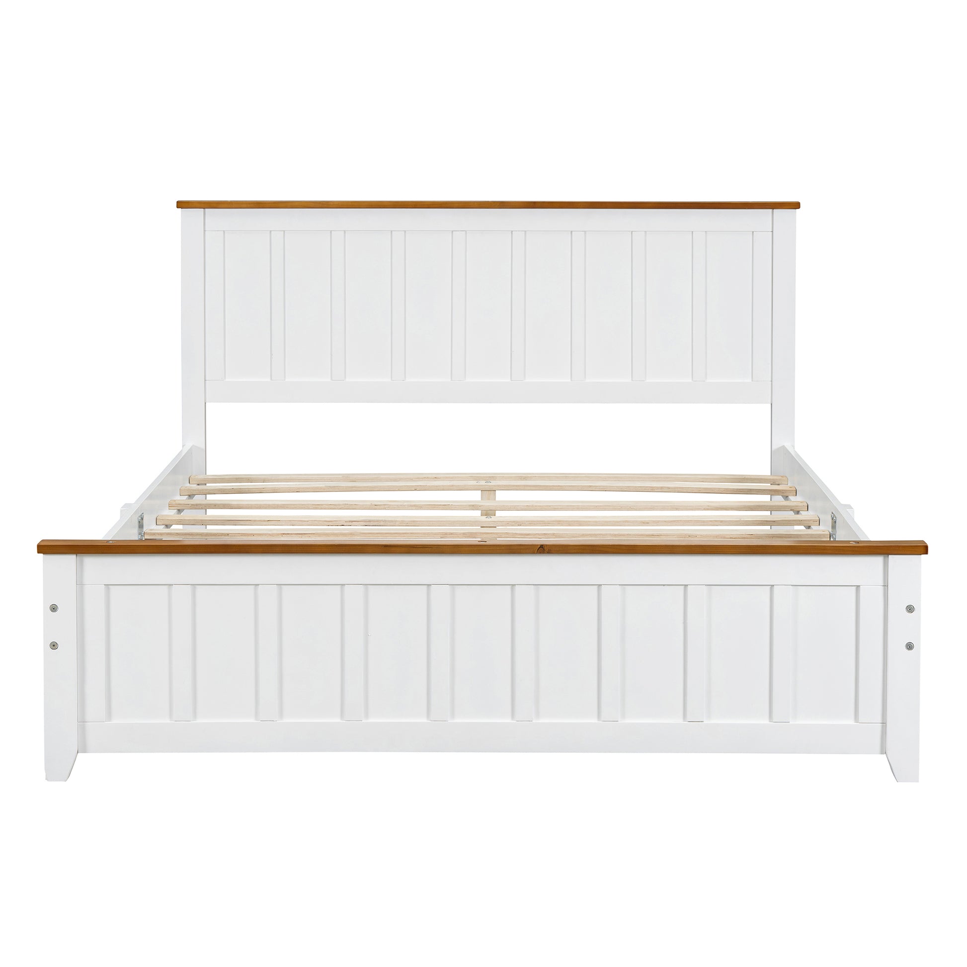 Queen Size Wood Platform Bed Wooden Slat Support, Vintage Simple Bed Frame With Rectangular Headboard And Footboard, White Box Spring Not Required Queen White Wood