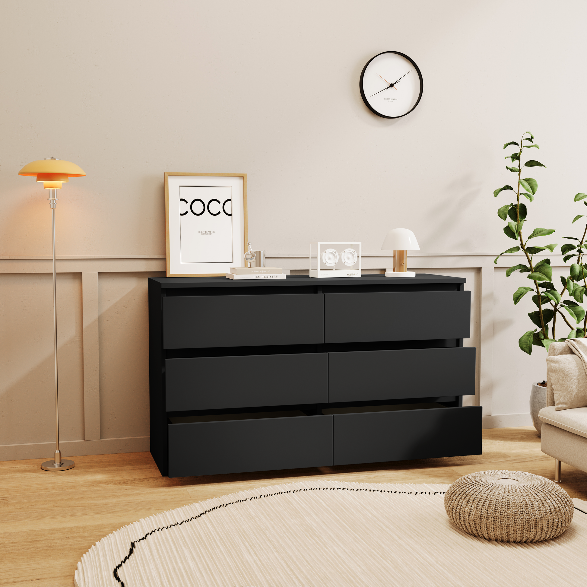 cheap black dresser chest Black Large 6 Drawers Chest Of Drawer Dressers Table Black Bedroom American Design,American Traditional Particle Board Mdf