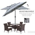 Outsunny 9Ft 3 Tiers Patio Umbrella Outdoor Market Umbrella With Crank, Push Button Tilt For Deck, Backyard And Lawn, Dark Gray Dark Grey Polyester