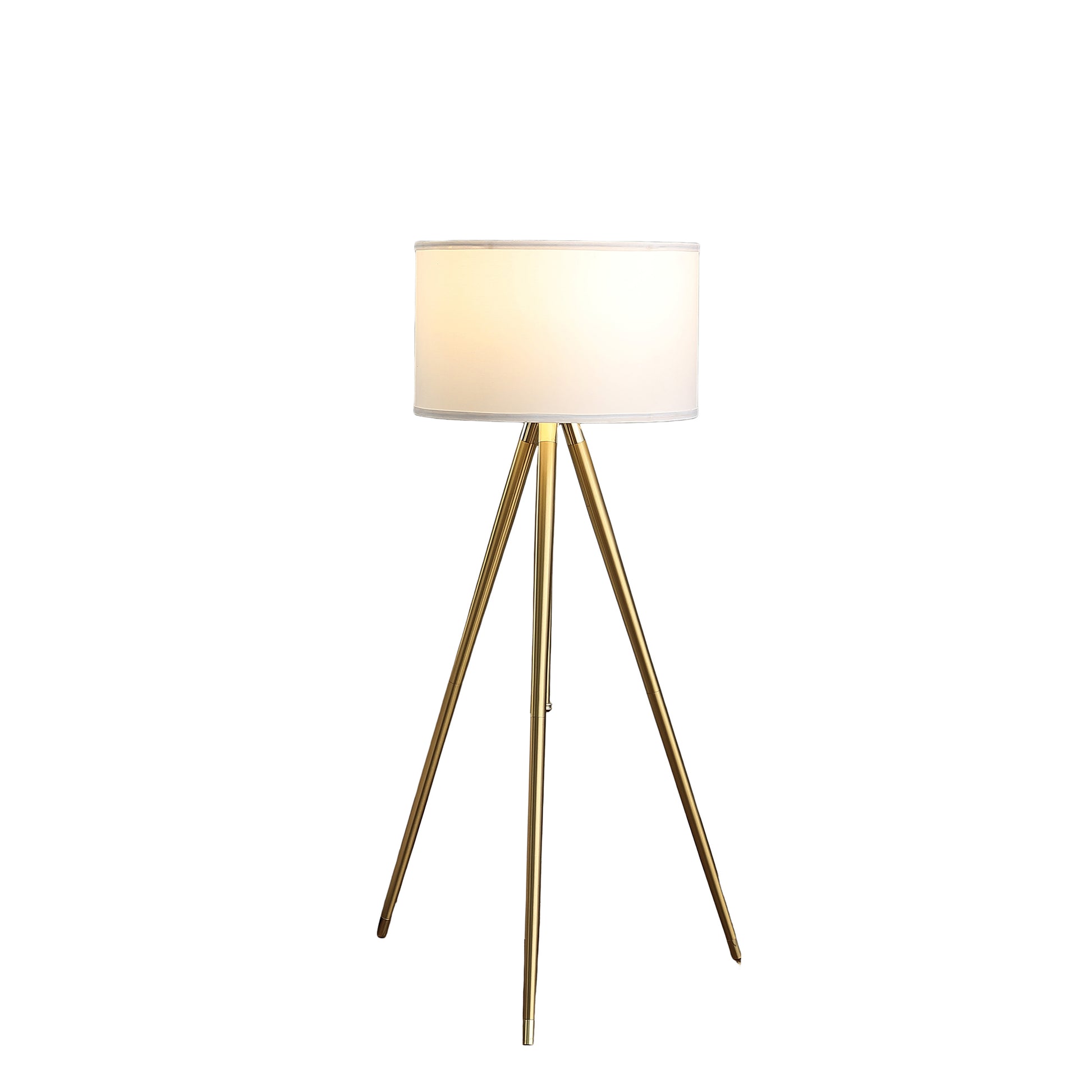 64" 47"H Adjustable Height Brass Shiny Gold Modern Tripod Floor Lamp For Living Room, Standing Lamp For Bedroom Gold White Fabric Metal