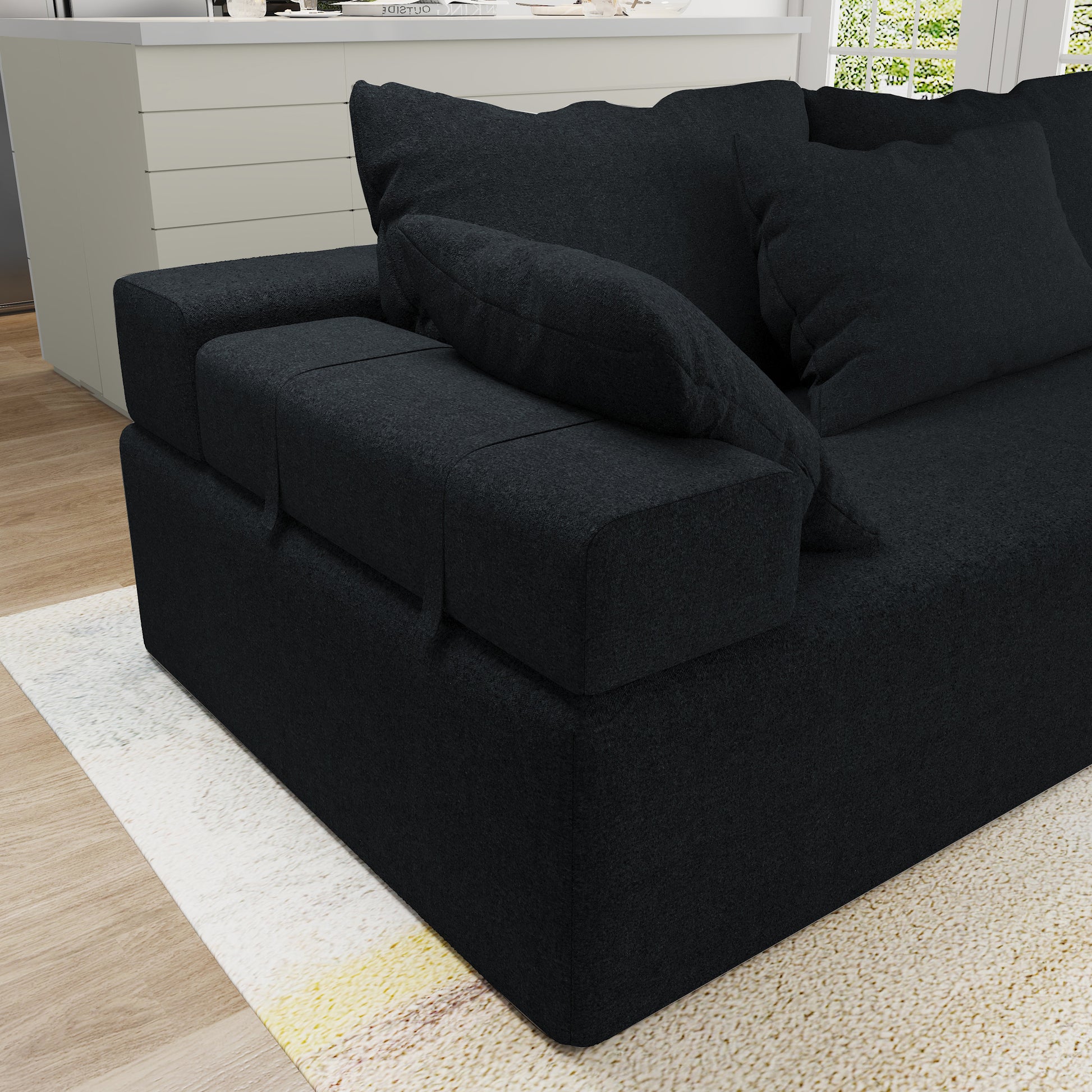 Modern Upholstered Sectional Sofa Couch Set,Modular 108" L Shaped Sectional Living Room Sofa Set With 6 Pillows,Free Combination Sofa Couch For Living Room,Bedroom Black Foam Chenille 3 Seat