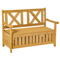Outsunny Patio Wooden Bench With Storage Box, 29 Gallon Outdoor Storage Bench, Large Entryway Deck Box W Unique X Shape Back, For Deck, Porch & Balcony, Yellow Yellow Wood