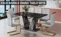 Table And Chair Set,Modern Rectangular Dining Table, 0.4 Inch Thick, With A Black Imitation Marble Pattern Glass Desktop And Black Mdf Legs. Comfortable Pu Seats,Perfect For Dinner, Meet. Grey Black Seats 4 Mdf Glass