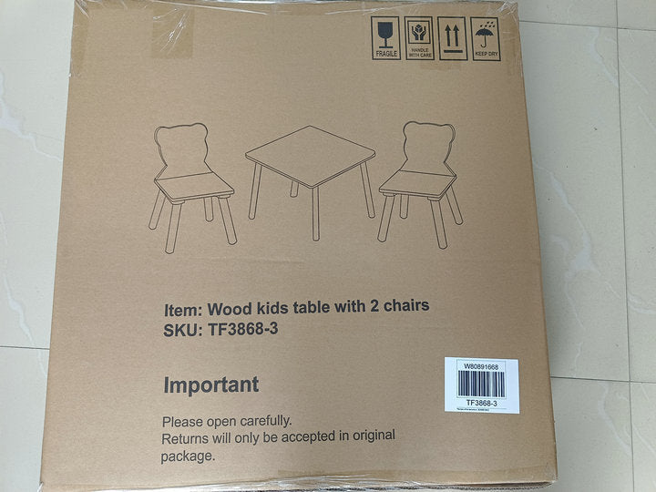 Kids Table And 2 Chairs Set, 3 Pieces Toddler Table And Chair Set, Wooden Activity Play Table Set Bear&Tiger Natural Solid Wood Mdf