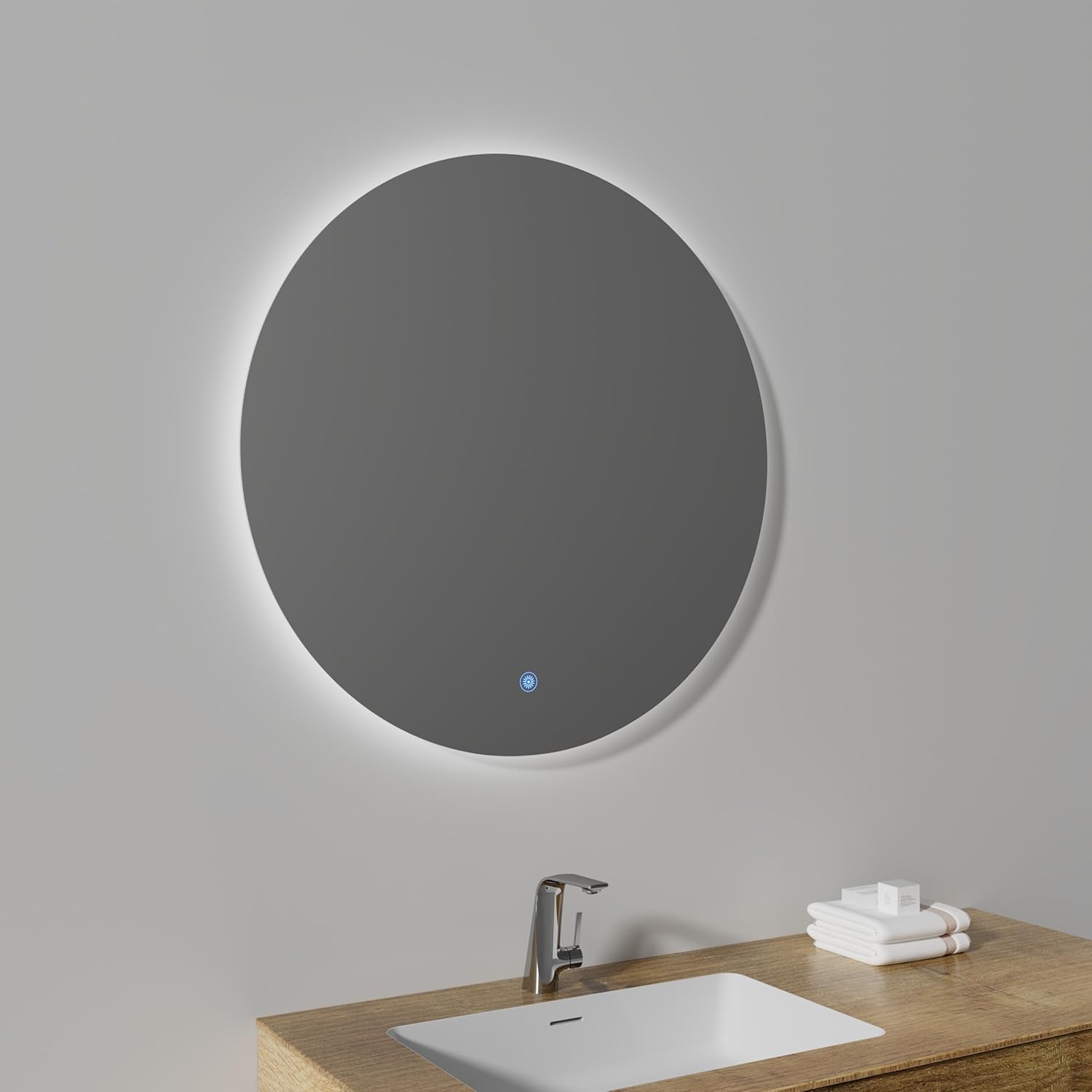 32" Wall Mounted Led Round Mirror With Lights Wall Mounted Led Vanity Mirror With Anti Fog 3000K Backlitlighted Mordern Makeup Mirror Circle Wall Mirror, 24Ledm408 White Glass