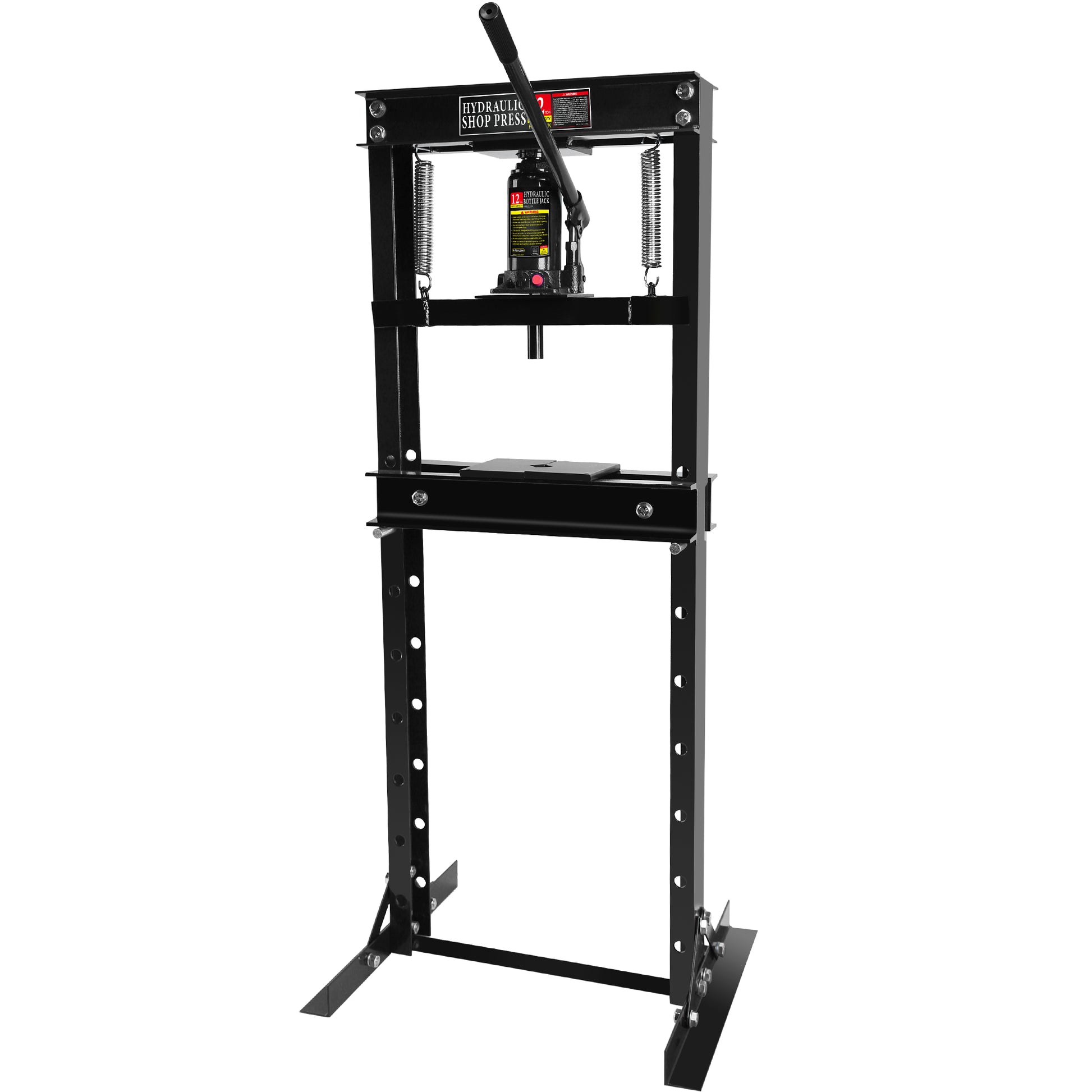 Hydraulic 12 Ton H Frame Garage Floor Adjustable Shop Press With Plates, 12T, Black Black Steel
