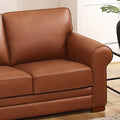 Brookfield Leather Sofa Brown Genuine Leather Wood Primary Living Space Medium Firm Cushion Back Mid Century Modern Eucalyptus Rolled Arms Down Filling Genuine Leather 3 Seat