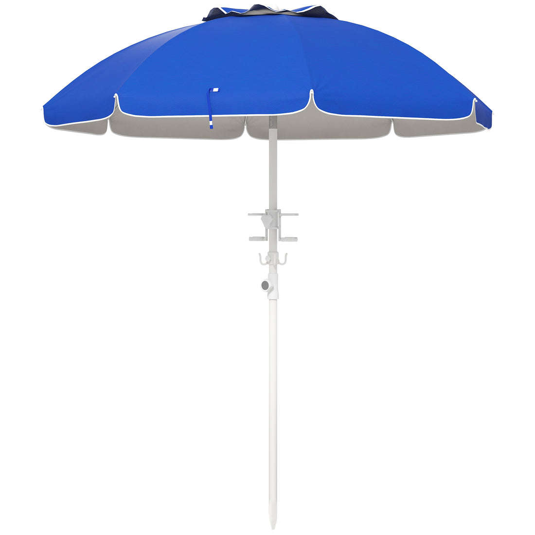 Outsunny 5.7' Portable Beach Umbrella With Tilt, Adjustable Height, 2 Cup Holders & Hooks, Uv 40 Ruffled Outdoor Umbrella With Vented Canopy, Blue Blue Polyester