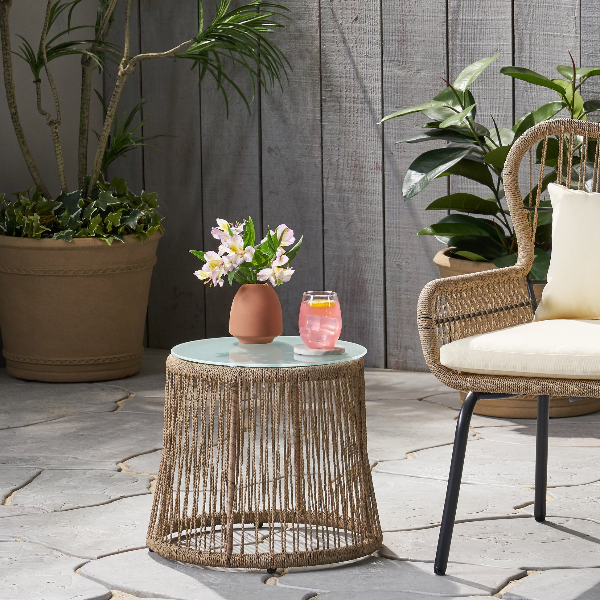 Southport Side Table Brown Woven Rope