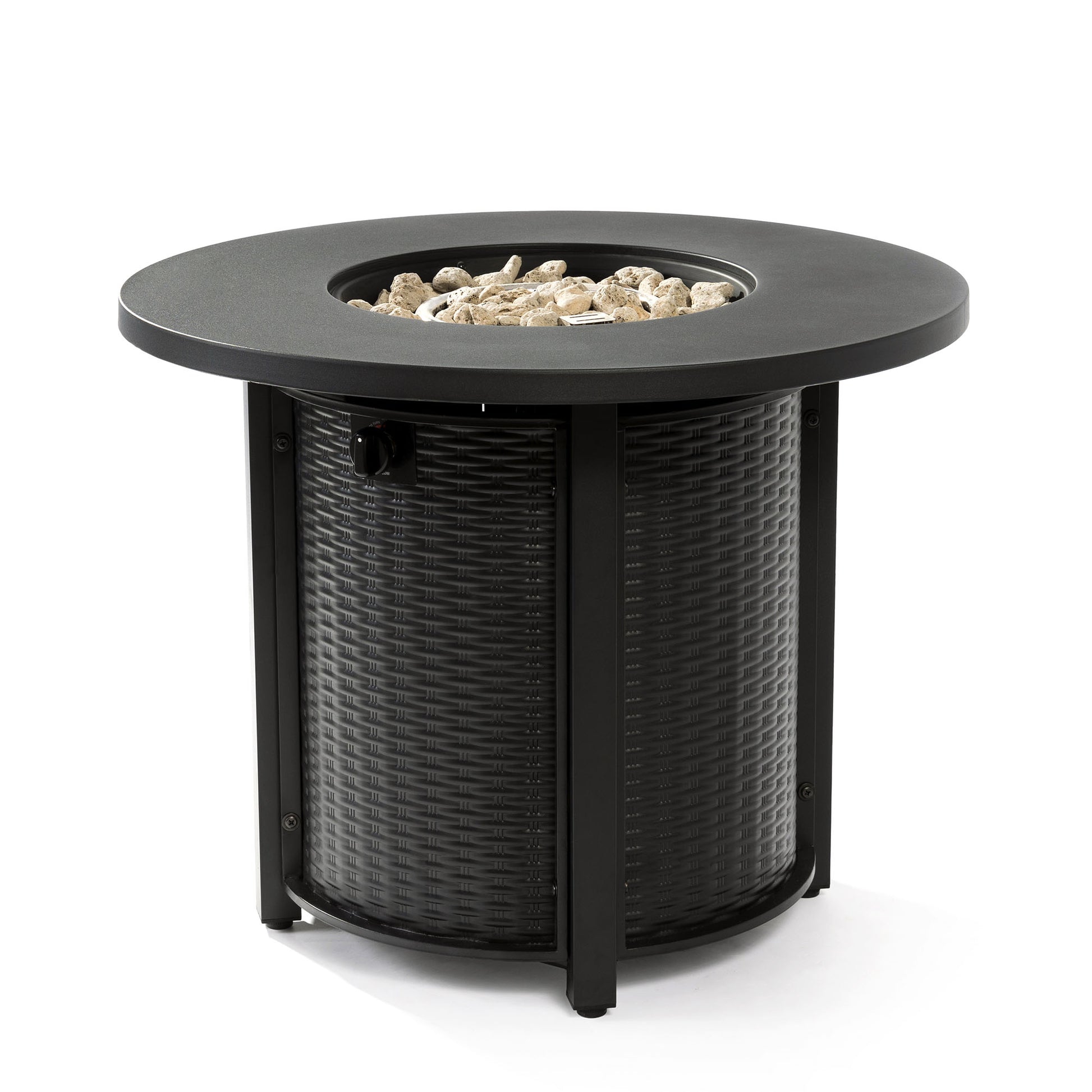 32Inch Round Steel Fire Pit Table With Steel Lid And Lava Rocks Black Steel