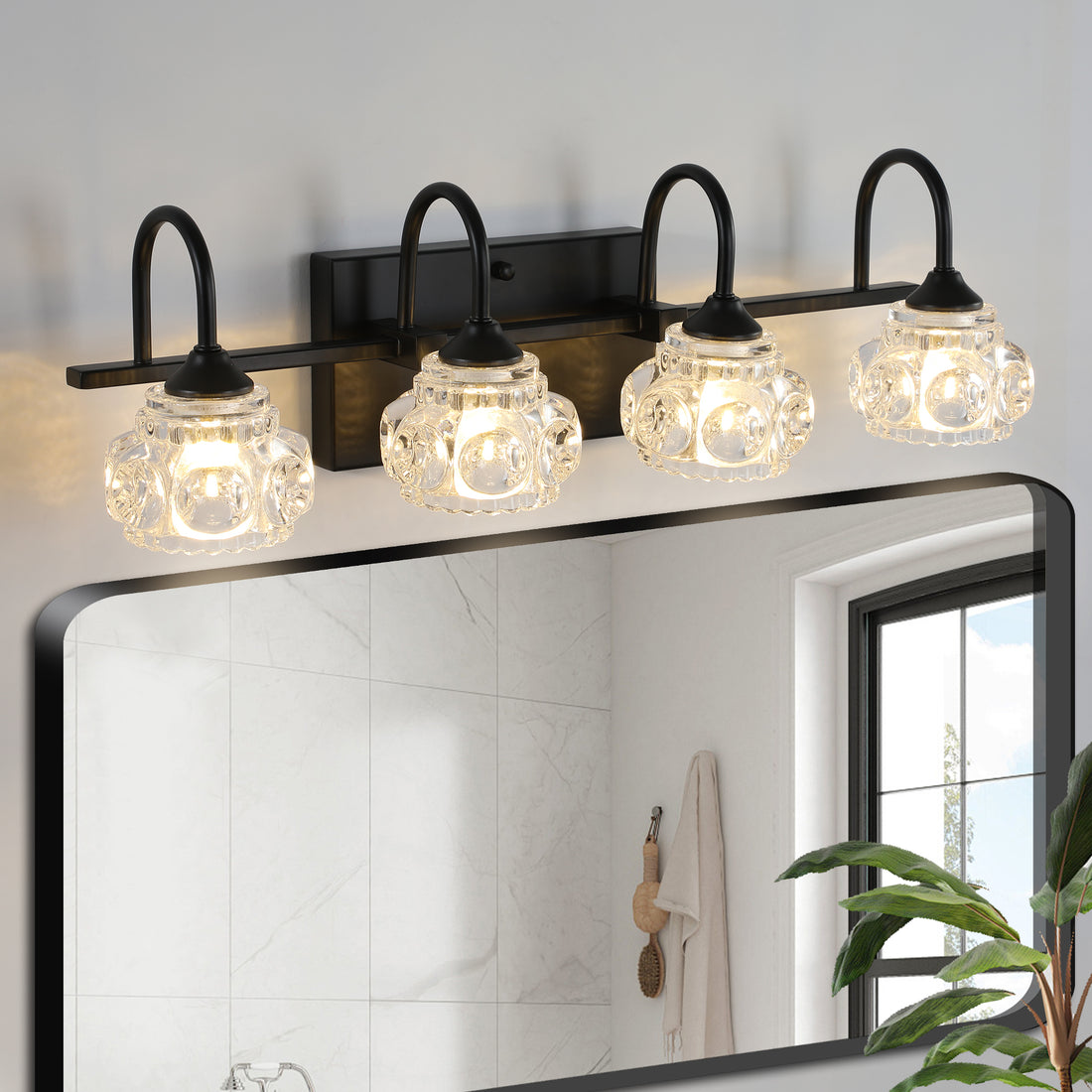 Retro 4 Light Bathroom Vanity Light Fixture Black Finish With Crystal Glass Shades, Wall Mounted Lighting For Bathroom, Powder Room, And Vanity Mirror No Bulbs Black Crystal Iron