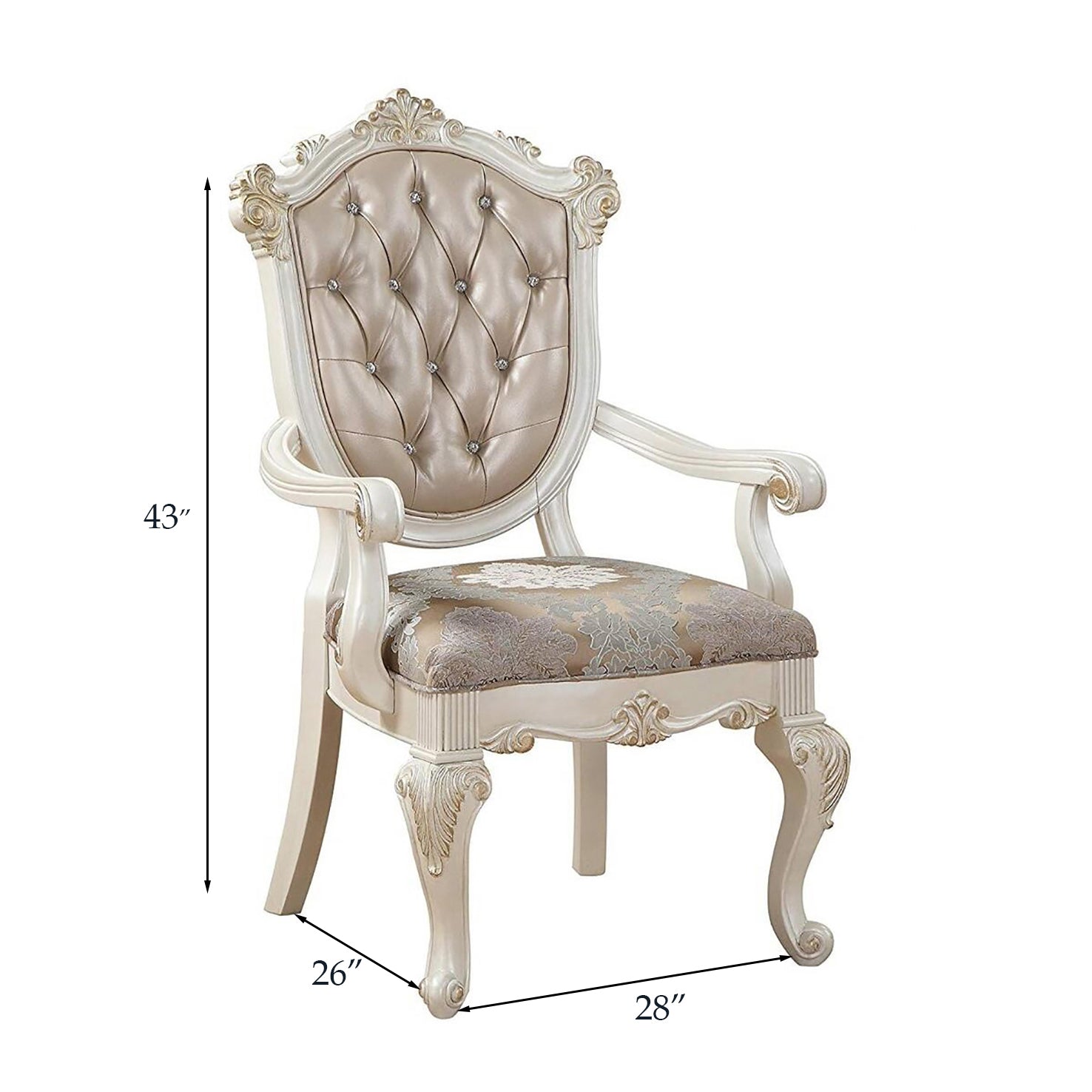 Rose Gold And Pearl White Tufted Arm Chair Set Of 2 Beige Primary Living Space Poplar Wood Fabric
