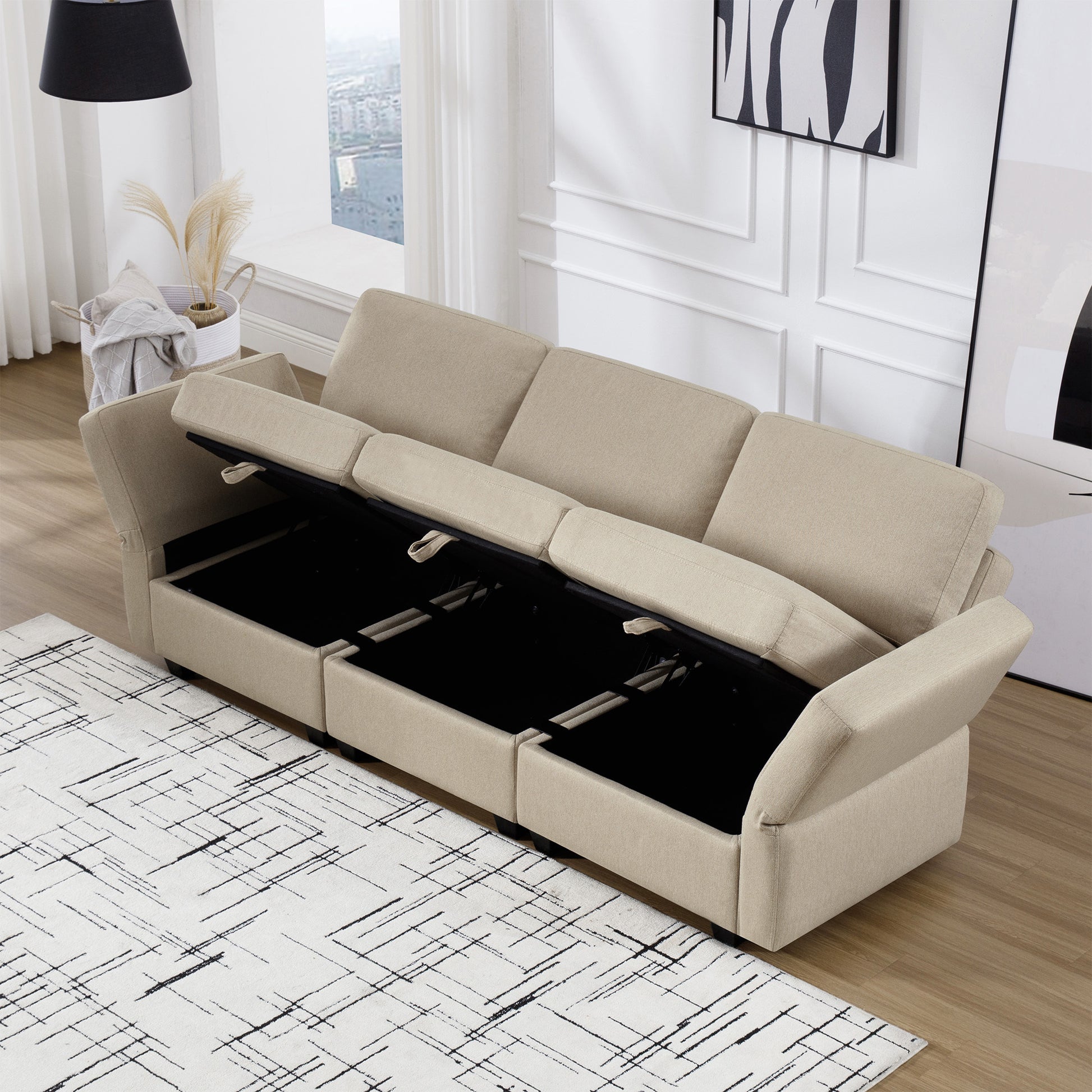 Oversized Modular Sectional Convertible Fabric Sofa Set,Extra Large Sectional Storage Seat Couch For Living Room, 3 Seat Modern Modular Sofa Beige Beige Polyester 3 Seat