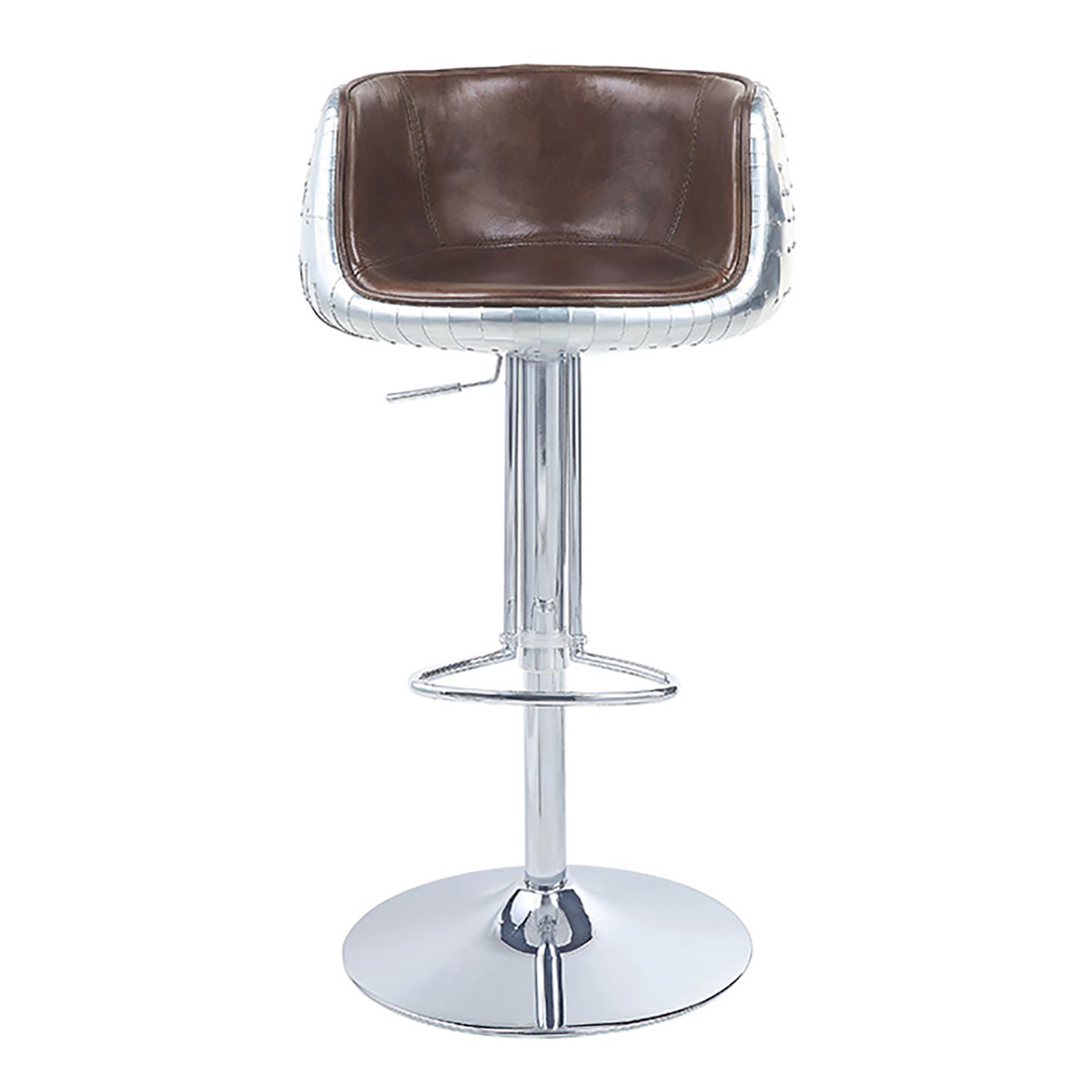 Vintage Brown And Aluminum Swivel Adjustable Stool Brown Dining Room Modern 1 Leather