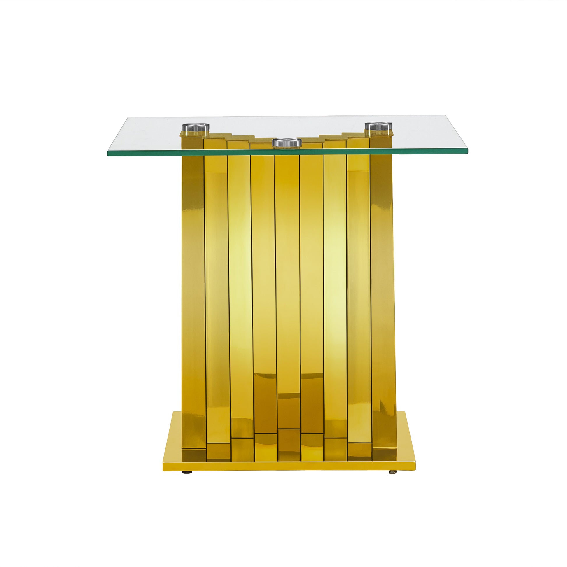 Tempered Glass Top End Table With Gold Mirror Finish Stainless Steel Base Gold Tempered Glass
