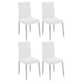 Set Of 4Upholstered Dining Chairs, White And Chrome Solid White Dining Room Rectangular Dining Chairs Set Of 4 Or More Chrome,Faux Leather