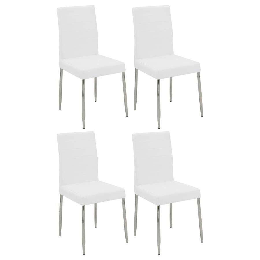 Set Of 4Upholstered Dining Chairs, White And Chrome Solid White Dining Room Rectangular Dining Chairs Set Of 4 Or More Chrome,Faux Leather