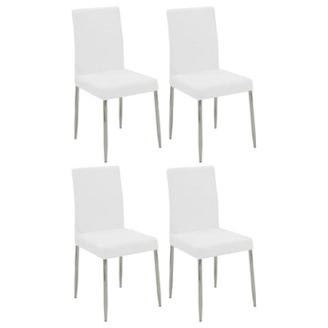 Set Of 4Upholstered Dining Chairs, White And Chrome Solid White Dining Room Rectangular Dining Chairs Set Of 4 Or More Chrome,Faux Leather