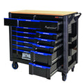 12 Layer Drawer Multi Purpose Tool Car, With Wheels, Wooden Countertops Black Blue Steel