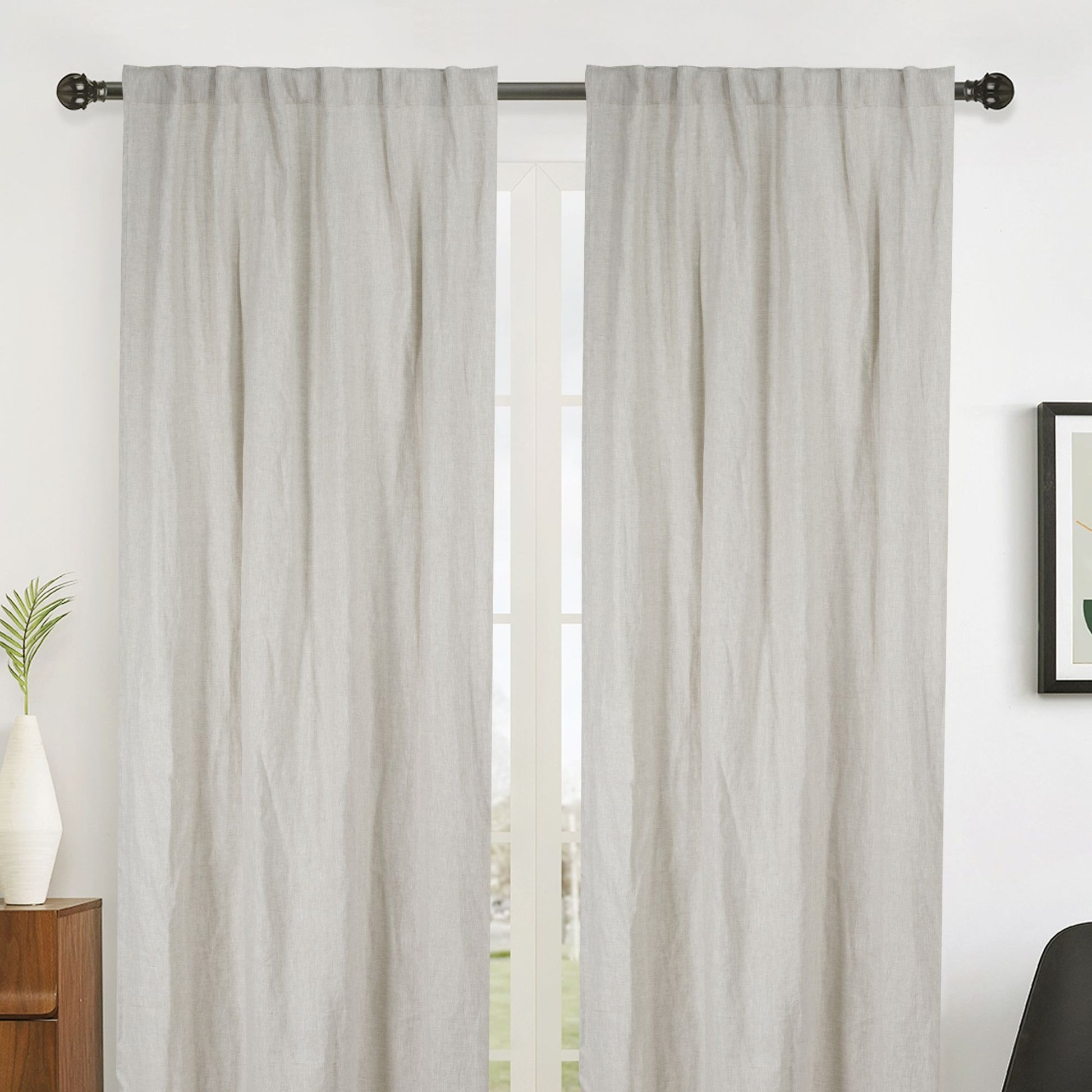Newport Unlined Window Curtains For Bedroom, Linen Curtains For Living Room, 96 Inches Long Curtains For Living Room, Greige Greige Linen