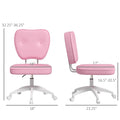 Vinsetto Cute Armless Office Chair, Small Pu Leather Computer Desk Chair, Vanity Task Chair With Adjustable Height, Swivel Wheels, Mid Back, Pink Pink Faux Leather