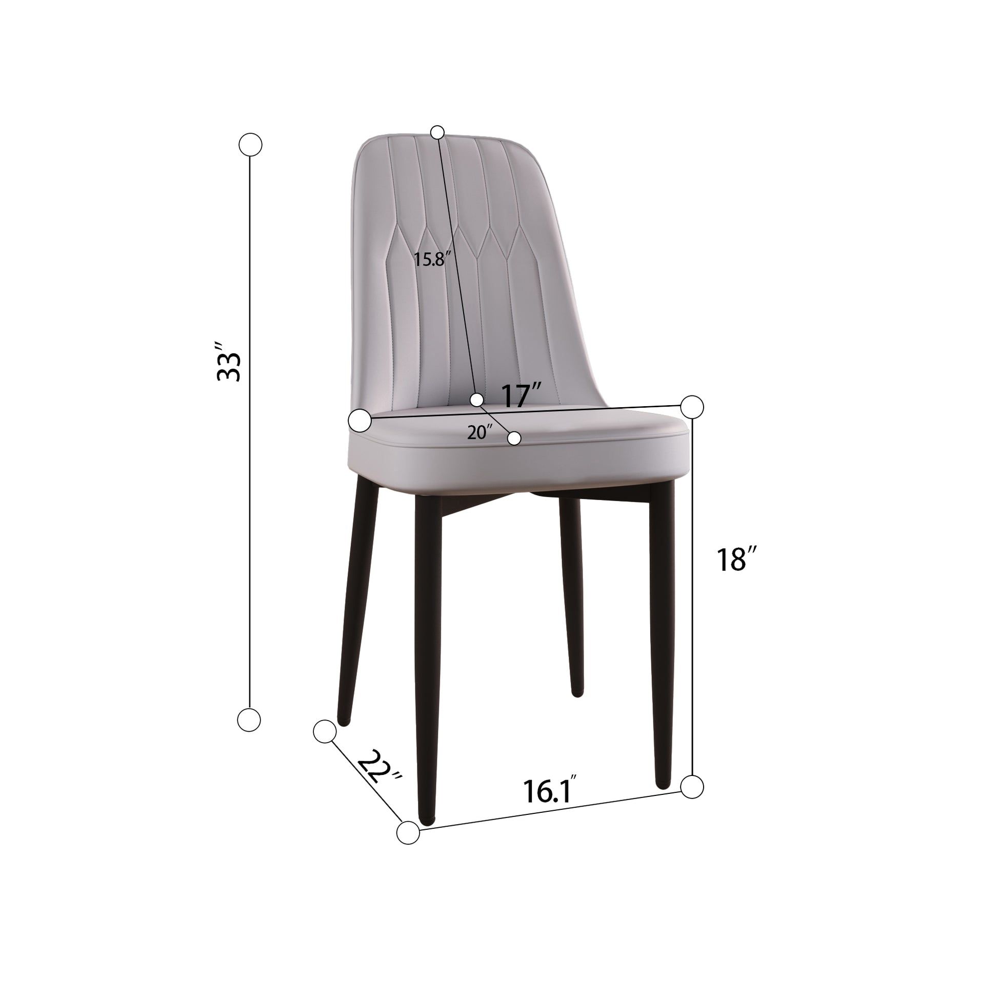 A Set Of 4 Dining Chair, Modern Style Chair Made Of High Quality Pu Leather Fabric With Thick Soft Cushions, Black Metal Leg Kitchen Chair, Dining Room Kitchen Dining Chair Grey Metal Gray Kitchen