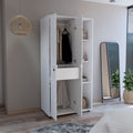 Misuri Wardrobe Armoire With Double Door, Drawer, Hanging Rod, And Open Shelves White White Particle Board