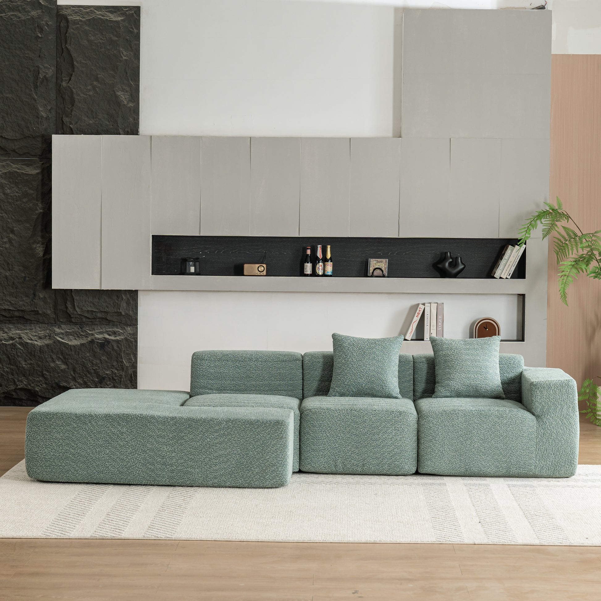 116.5" Sectional Sofa Full Compressed Sofa Couch Free Combined Sofa For Living Room, Green Green Foam Polyester 4 Seat