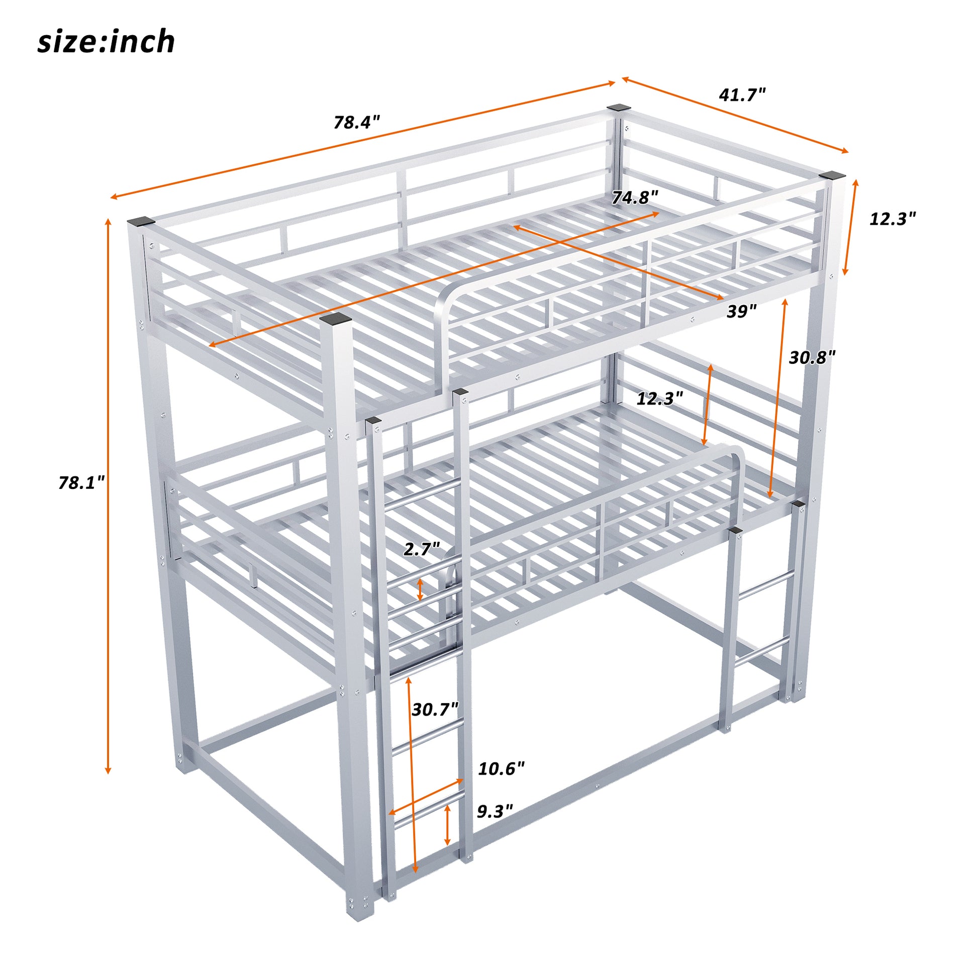 Metal Twin Size Triple Bunk Bed, Silver Old Sku: Sm000230Aan 1 Box Spring Not Required Twin Silver Metal Bedroom Metal