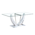 A Modern And Simple Rectangular Glass Table, Equipped With A 0.39 Inch Tempered Glass Table And Medium Density Board Legs, And Stainless Steel Support Shelves. Used In The Kitchen, Dining Room F 907 White Glass