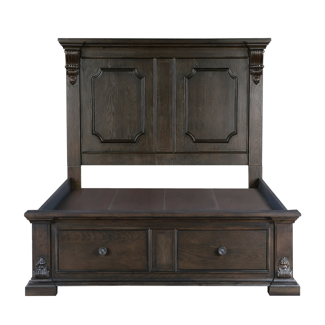 Elegant Mansion Queen Platform Bed With Footboard Storage Usb Charging Ports Traditional Vintage Bedroom Furniture 1Pc Espresso Finish Box Spring Not Required Queen Espresso Wood Bedroom Traditional,Vintage Storage Included Wood