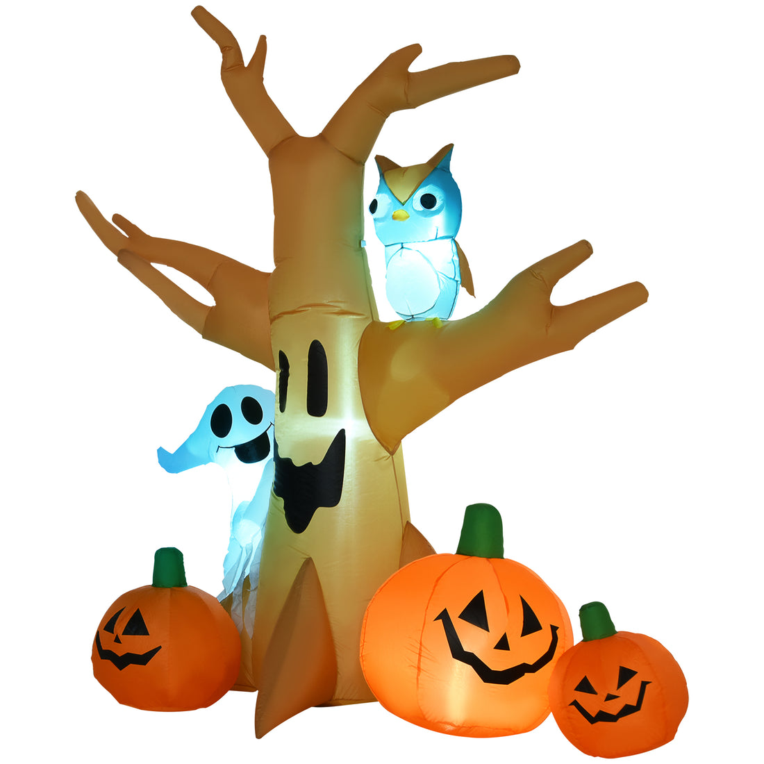 Homcom 7.5' Tall Lighted Halloween Inflatables Outdoor Decorations Haunted Tree With Owl, Ghost, Pumpkins, Blow Up Led Yard Decor For Garden, Lawn, Party, Holiday, Waterproof Multicolor Polyester