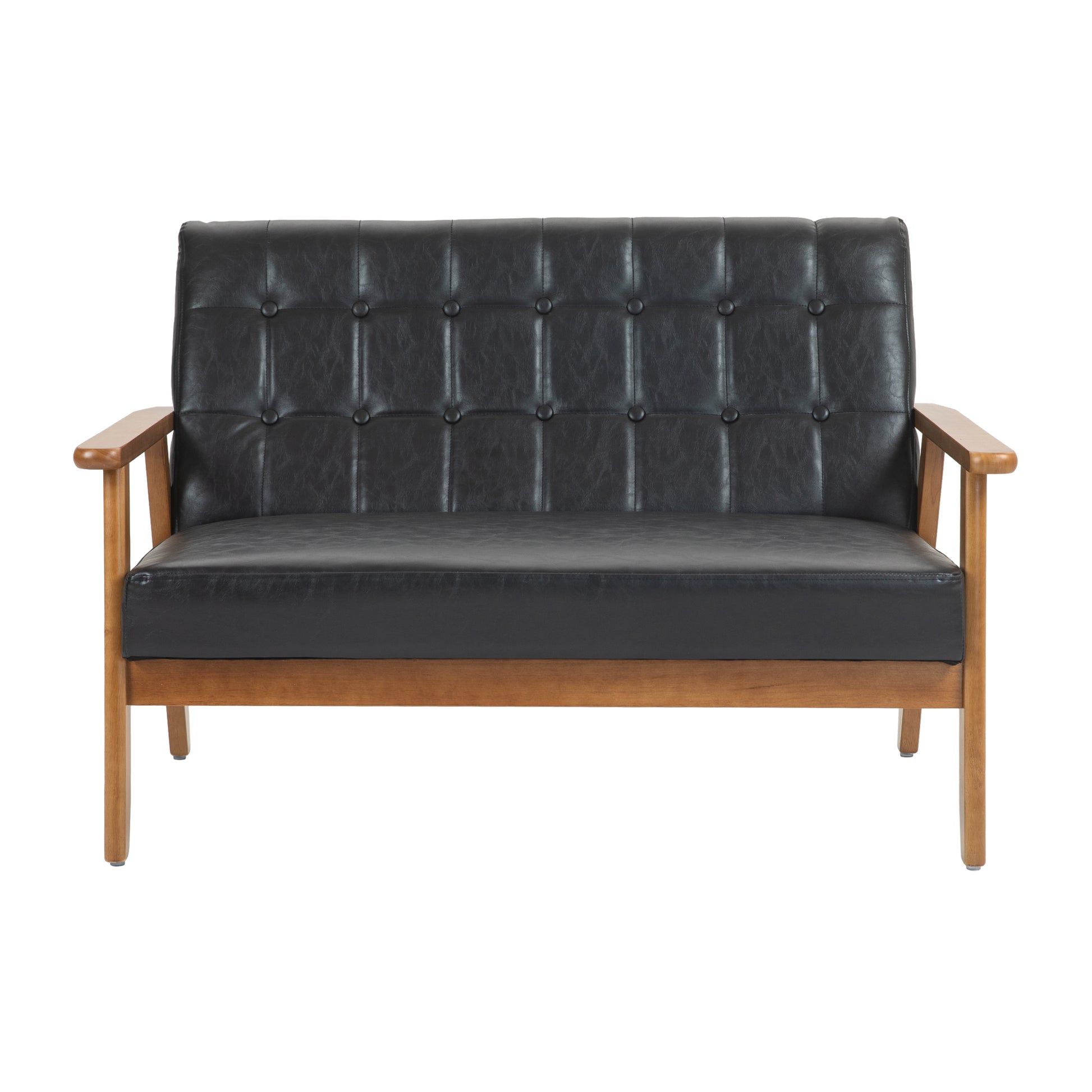 Coolmore Mid Century Modern Solid Loveseat Sofa Upholstered Pu Leather Loveseat, 2 Seat Upholstered Loveseat Sofa Modern Couch Black Pu Pu Leather 2 Seat