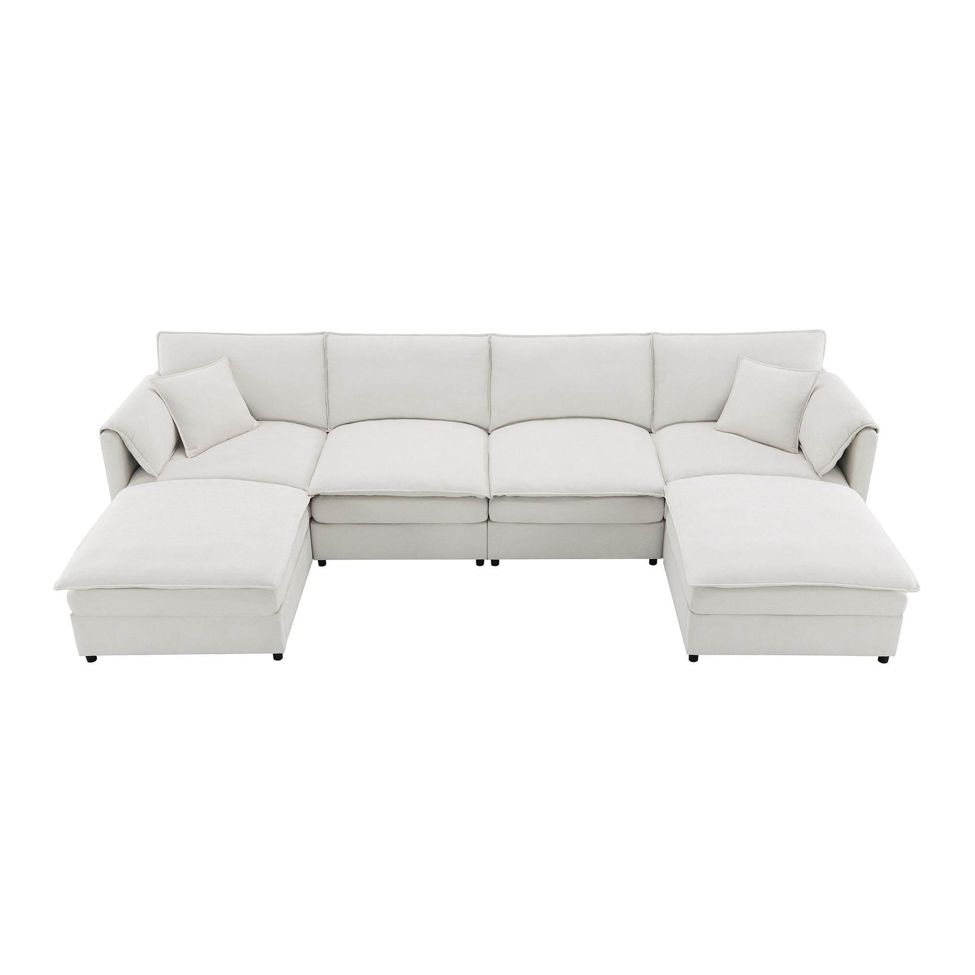 134*66" Chenille Modular Sectional Sofa,U Shaped Cloud Couch Set With Double Cushions ,6 Seat Sleeper Sofa Bed With Ottomans,Oversized Indoor Furniture For Living Room, 3 Colors Cream Chenille 6