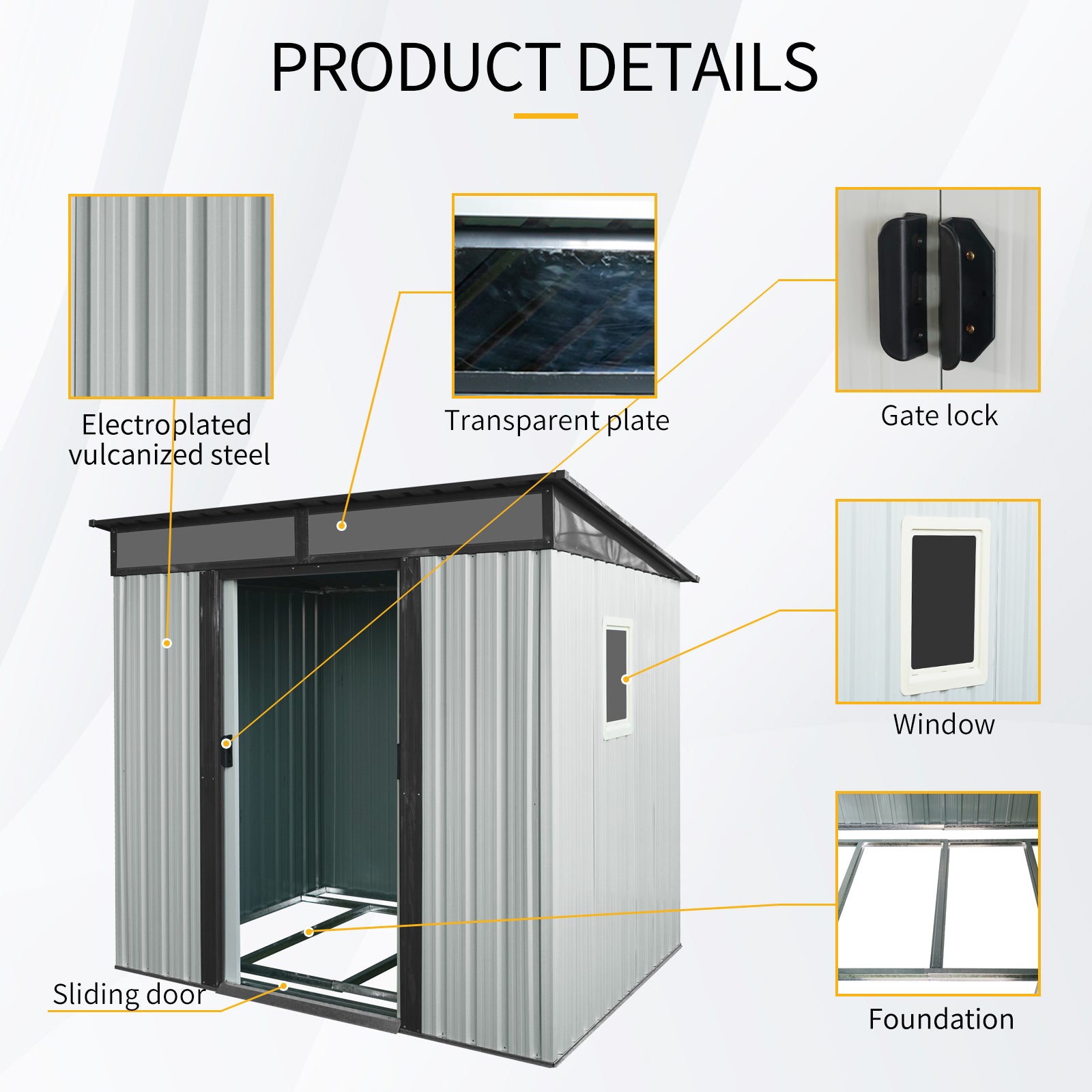 6Ft X 5Ft Outdoor Metal Storage Shed With Window And Transparent Plate For Garden, Lawn White And Black White Black Metal