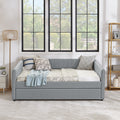 Full Size Daybed With Trundle Upholstered Sofa Bed, With Vertical Stripes, Linen Fabric, Grey 82.5