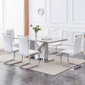 1 Table And 6 Chairs Set.Modern Grey Mdf Faux Marble Dining Table With Double V Shaped Supports.Paired With 6 Modern Pu Artificial Leather Soft Cushion With Silver Metal Legs.F Vv,C 1162 Gray Seats 6 Mdf Metal