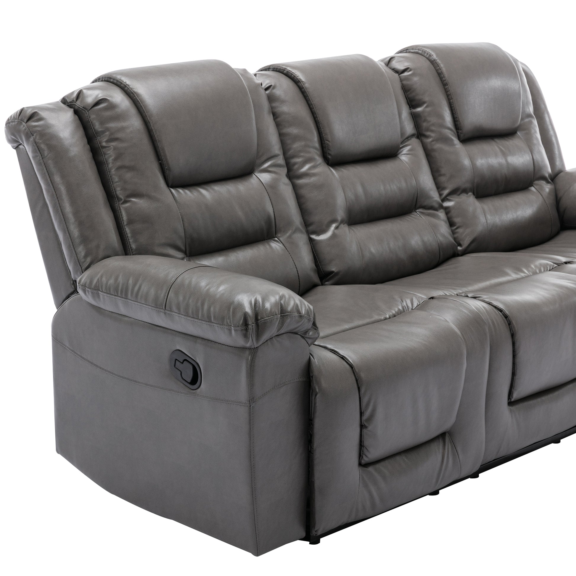 3 Seater Home Theater Recliner Manual Recliner Chair With Two Built In Cup Holders For Living Room,Bedroom, Grey Grey Foam Pu