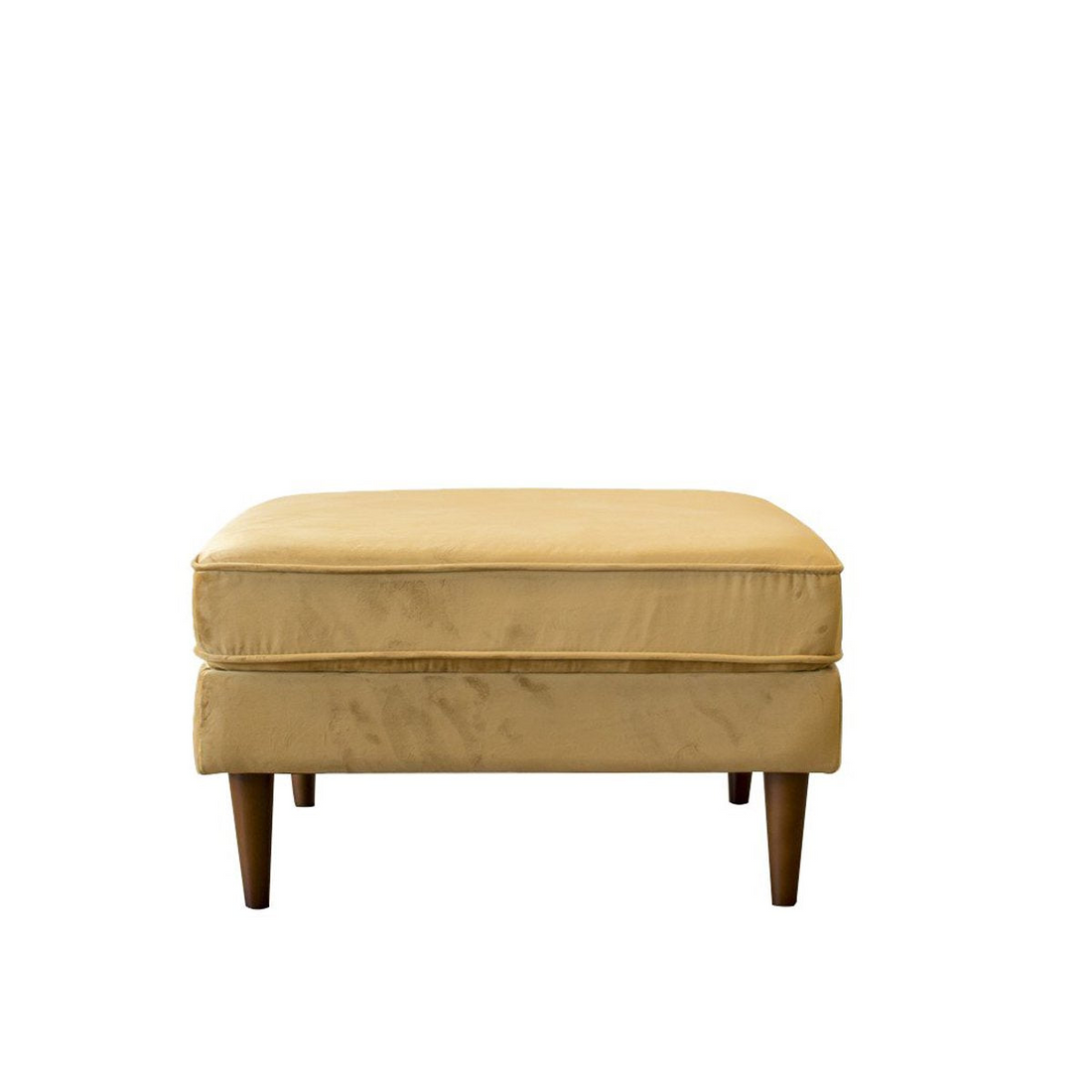 Amber Square Upholstered Ottoman Yellow Velvet Yellow Brown Velvet Wood Backless Solid Yellow Mid Century Modern Foam Tufted Solid Wood,Velvet