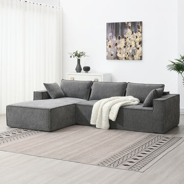 111.5*72"Minimalist Style Modular Sectional Sofa,Wrinkle Resistant Chenille Couch Set,L Shaped Sleeper Sofa Bed For Living Room,2 Pic Free Combination,No Assembly Require,3 Colors Gray Chenille 4 Seat