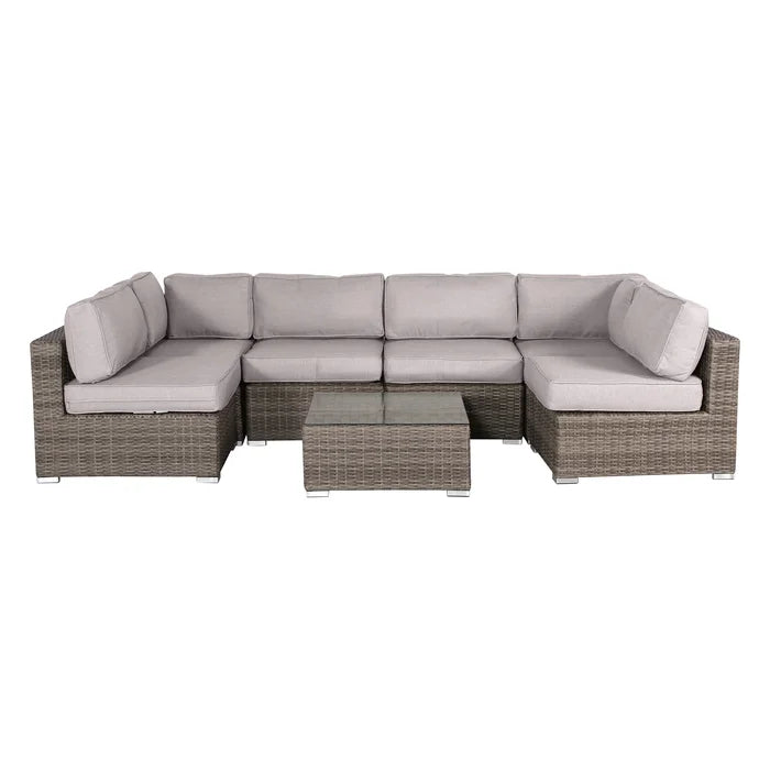 Fully Assembled Rattan Wicker 6 Person Seating Group With Sunbrella Cushions Grey,Taupe Wicker