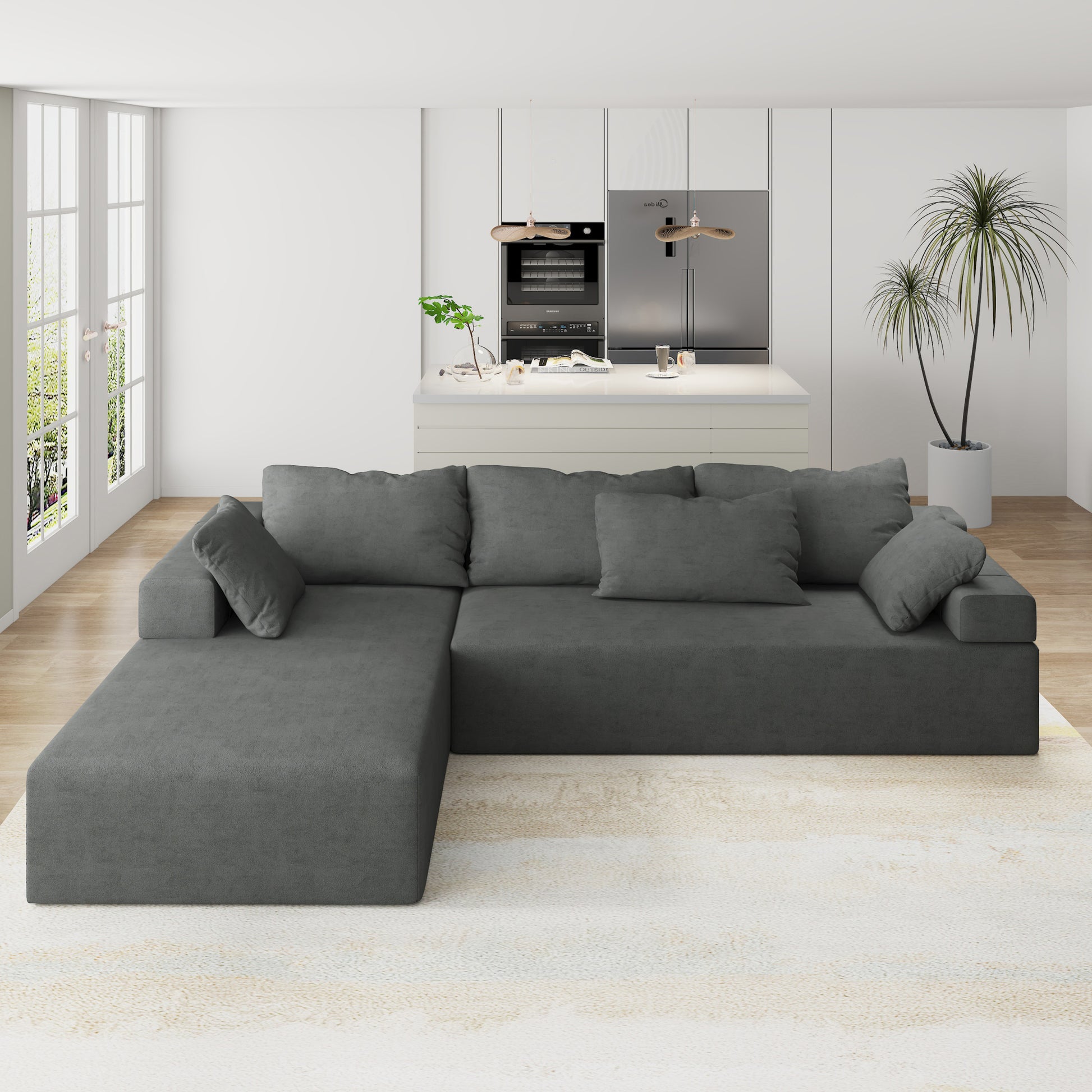 Modern Upholstered Sectional Sofa Couch Set,Modular 108" L Shaped Sectional Living Room Sofa Set With 6 Pillows,Free Combination Sofa Couch For Living Room,Bedroom Left Chaise Grey Foam Chenille 3 Seat