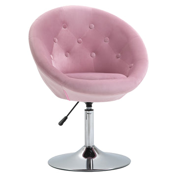 Homcom Modern Makeup Vanity Chair Round Tufted Swivel Accent Chair With Chrome Frame Height Adjustable For Living Room, Bedroom Pink Pink Steel