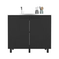 2 Freestanding Utility Base Cabinet With Stainless Steel Countertop And 2 Door, Black Black Solid Wood Mdf Engineered Wood