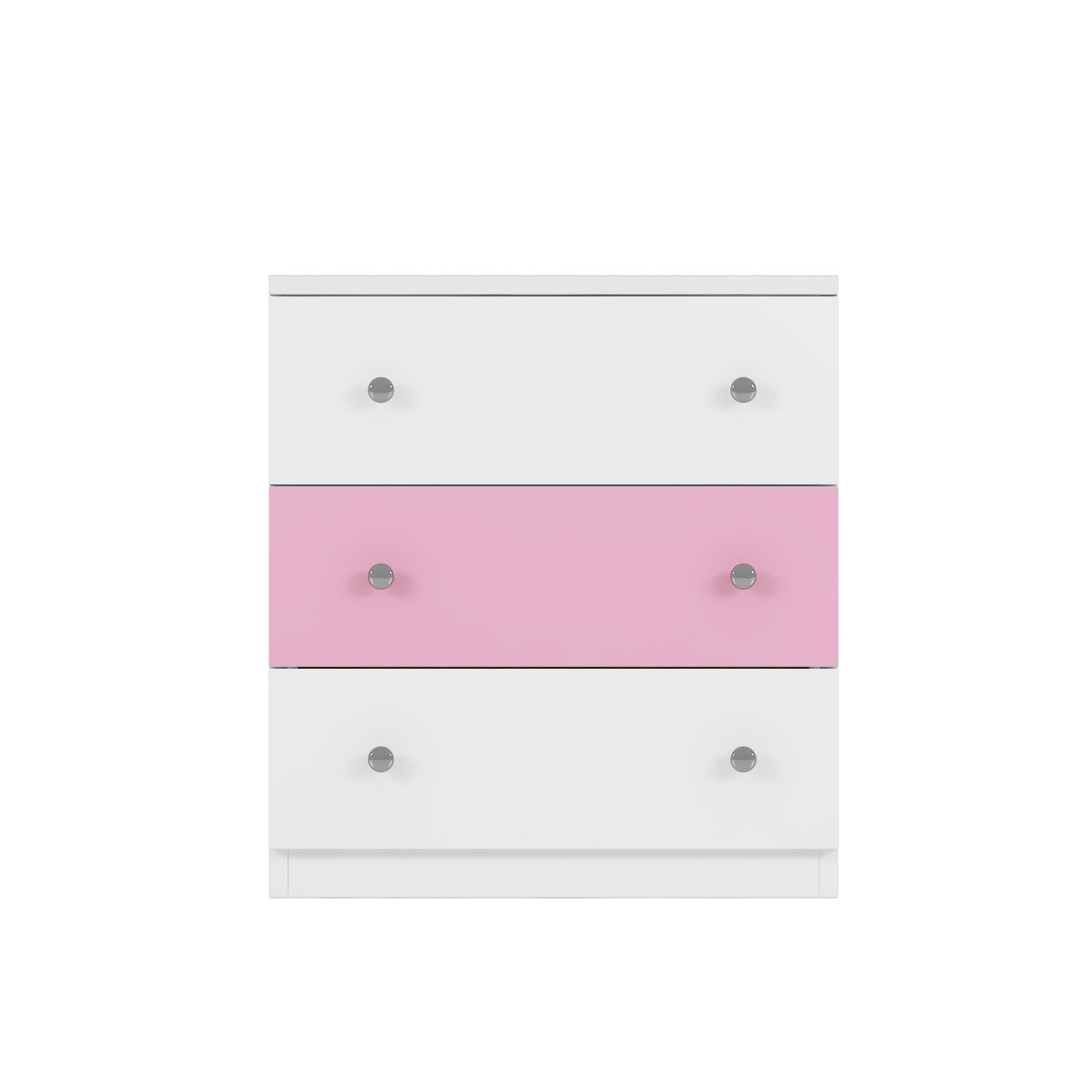 3 Drawer Wooden Nightstand With Colorblock Design And Plastic Handle, Wood Side Table With Storage Cabinet For Bedroom, White Pink White Pink Wood