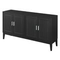 4 Door Sideboard Storage Cabinet With Door Shelf For Living Room And Dining Room, Two Large Cabinets With Adjustable Shelf, Black Black Rubberwood Solid Wood Mdf