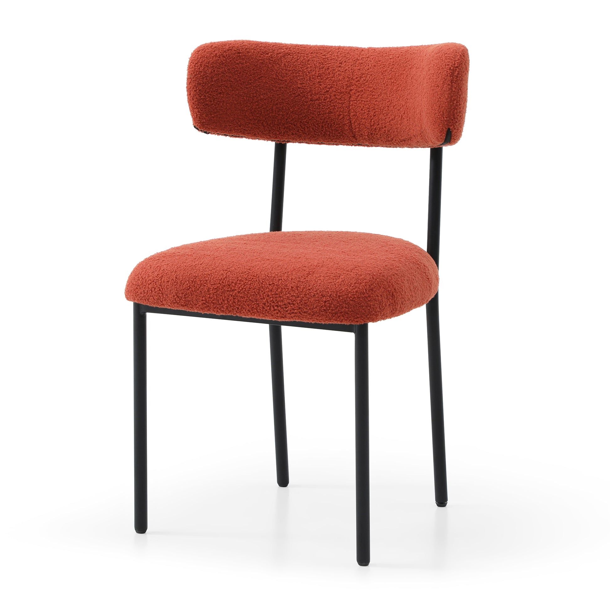 Dining Chairs Set Of 2,Round Upholstered Sherpa Fabric Dining Room Chairs With Curved Backrest,Mid Century Modern Accent Chairs With Black Metal Adjustable Legs For Dining Room,Living Room,Kitchen Orange Foam Teddy