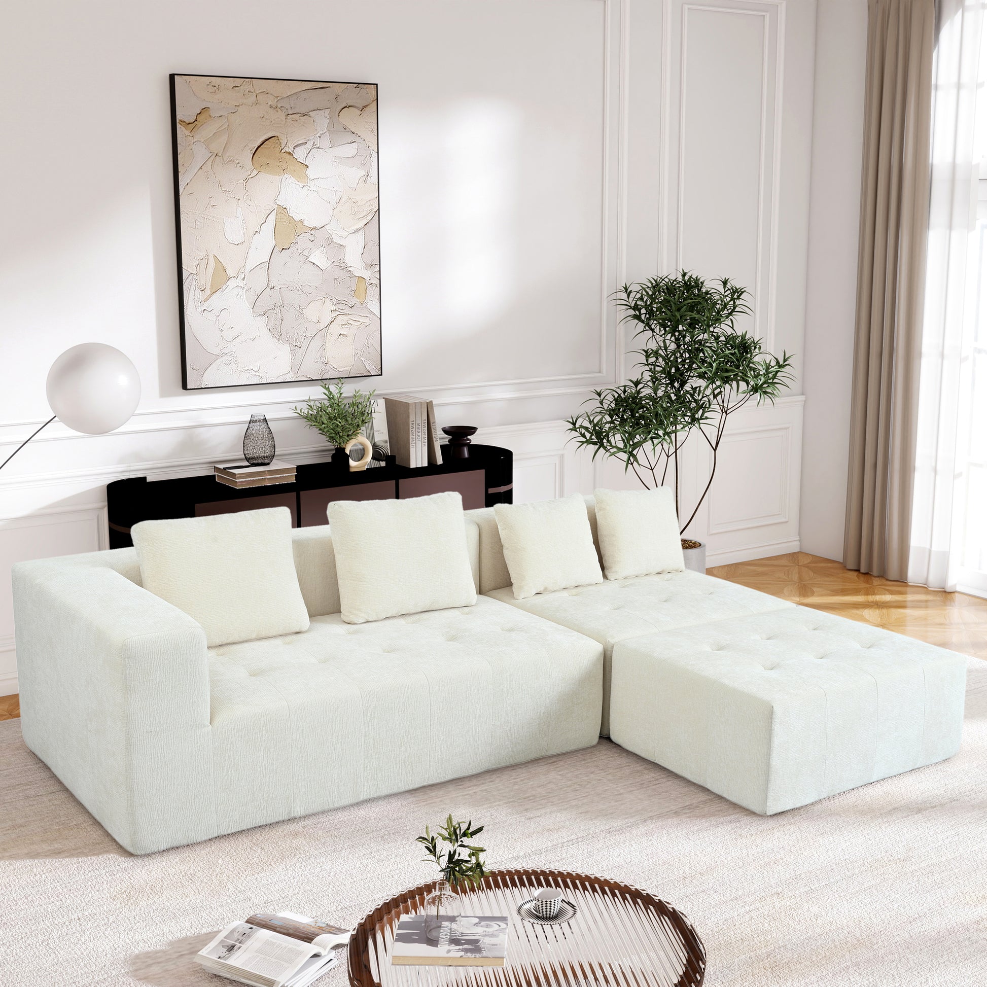 Modern Large Removable Modular Sofa, 3 Piece Set With Free Combination, Includes 4 Cushions, Ideal For Living Room, Bedroom, Apartment Beige Polyester 3 Seat